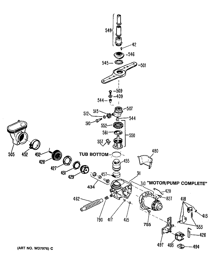 MOTOR - PUMP MECHANISM Diagram and Parts List for PSD900V-60BA  General Electric Dishwasher