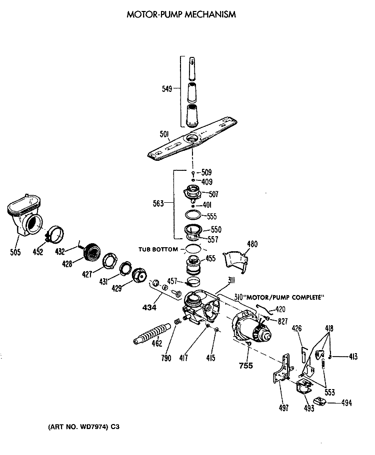MOTOR - PUMP MECHANISM Diagram and Parts List for PSD200V-61BA  General Electric Dishwasher
