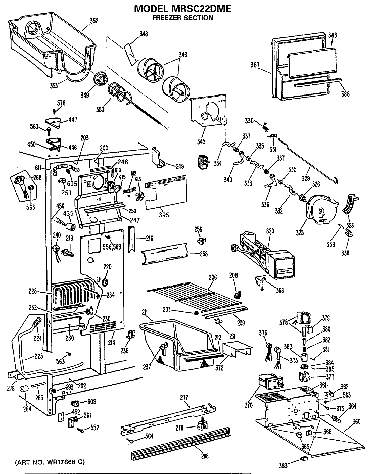 FREEZER SECTION Diagram and Parts List for MRSC22DME  General Electric Refrigerator