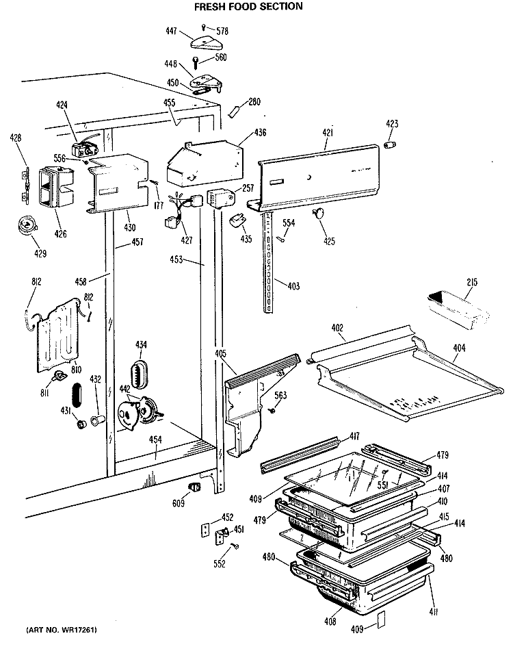 FRESH FOOD SECTION Diagram and Parts List for MRSC22DME  General Electric Refrigerator