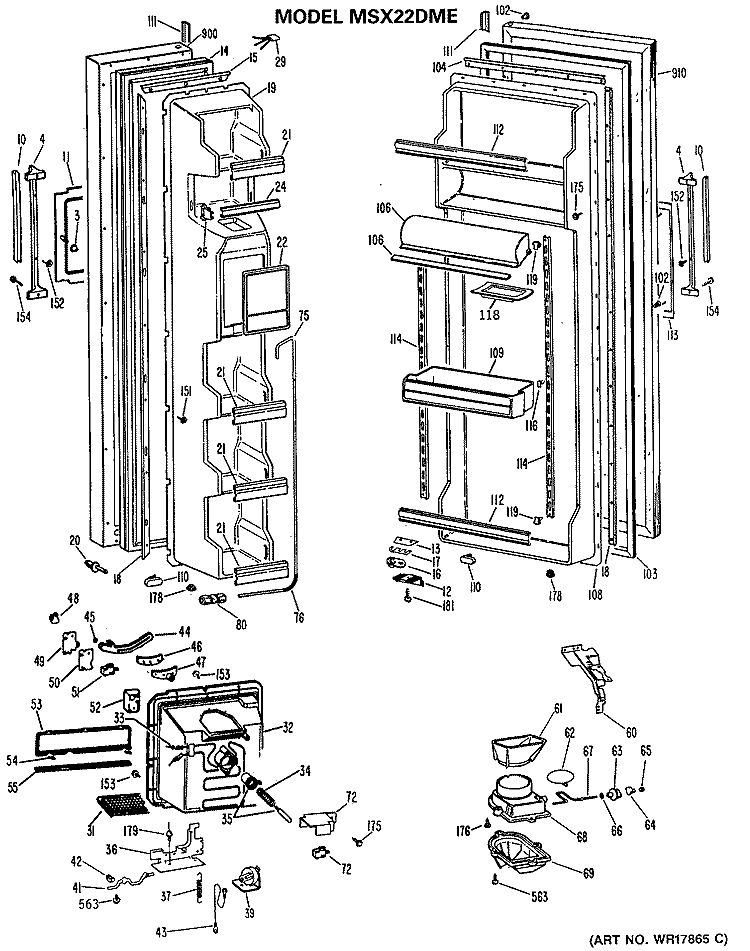 Section Diagram and Parts List for MSX22DME  General Electric Refrigerator