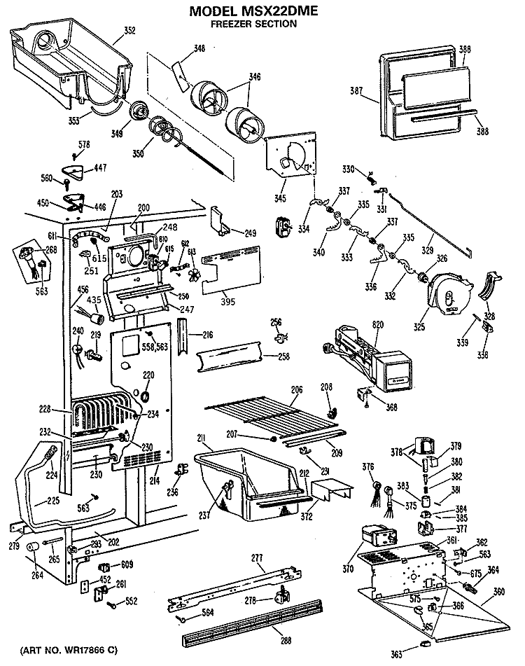 FREEZER SECTION Diagram and Parts List for MSX22DME  General Electric Refrigerator