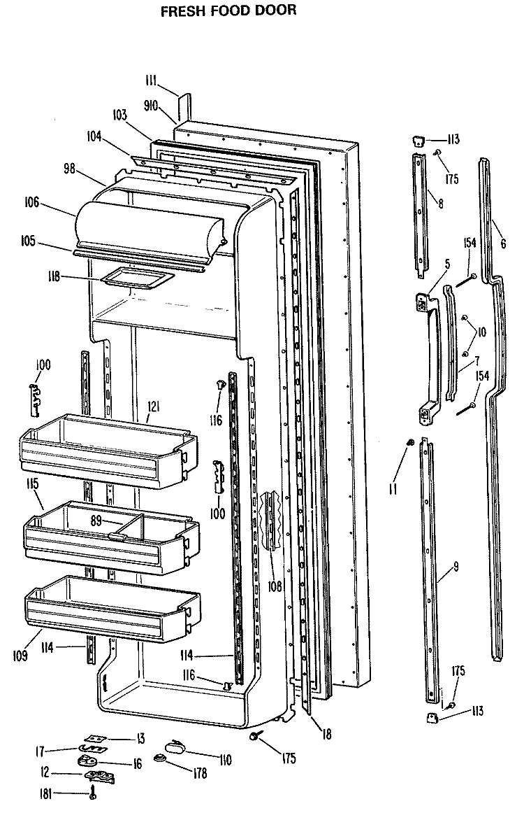 FRESH FOOD DOOR Diagram and Parts List for MSX27DMA  General Electric Refrigerator