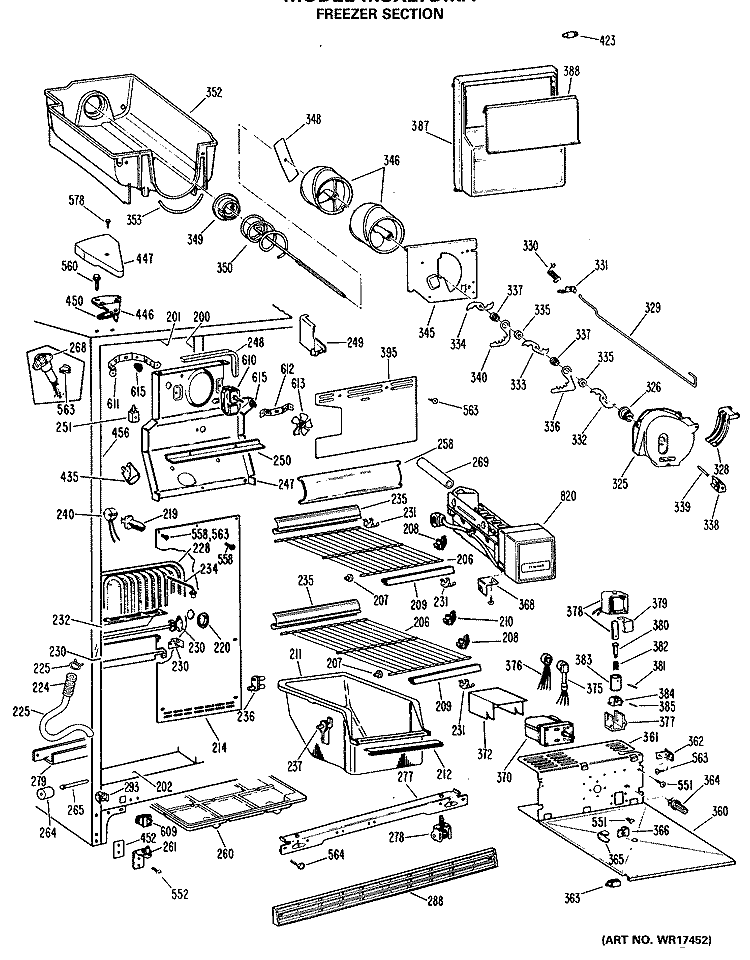 FREEZER SECTION Diagram and Parts List for MSX27DMA  General Electric Refrigerator