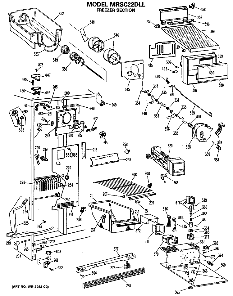 FREEZER SECTION Diagram and Parts List for MRSC22DLL  General Electric Refrigerator