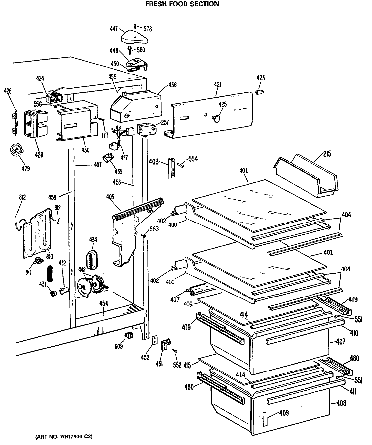 FRESH FOOD SECTION Diagram and Parts List for MRSC22DLL  General Electric Refrigerator