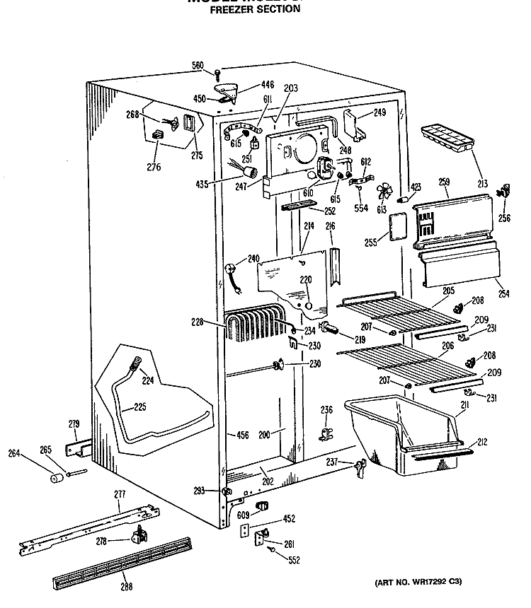 FREEZER SECTION Diagram and Parts List for MSE20GMA  General Electric Refrigerator