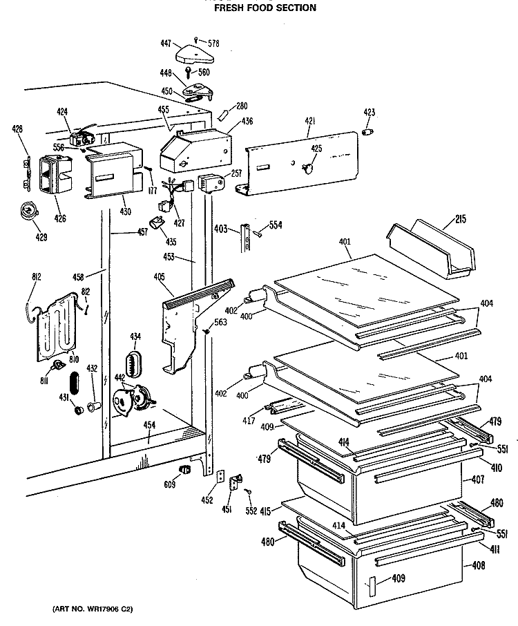 FRESH FOOD SECTION Diagram and Parts List for MSE22DME  General Electric Refrigerator