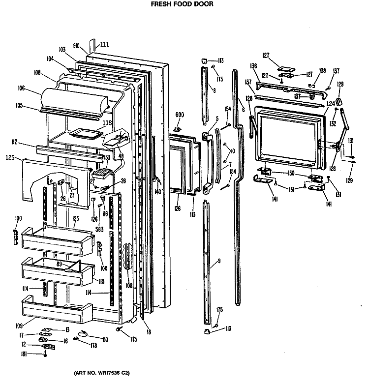 FRESH FOOD DOOR Diagram and Parts List for MSX27HMA  General Electric Refrigerator