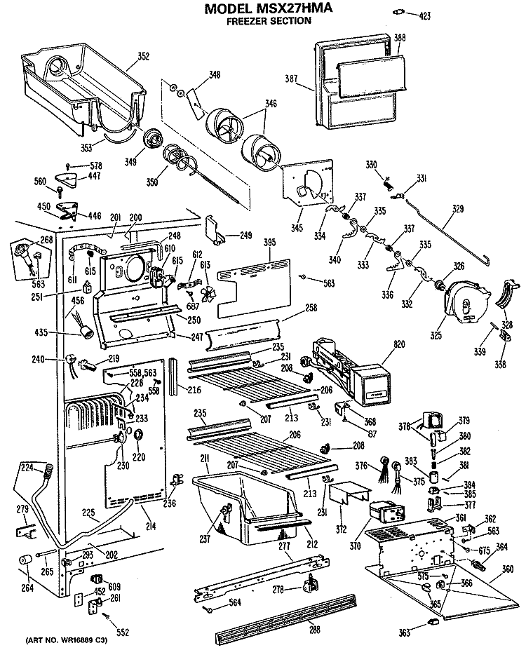FREEZER SECTION Diagram and Parts List for MSX27HMA  General Electric Refrigerator