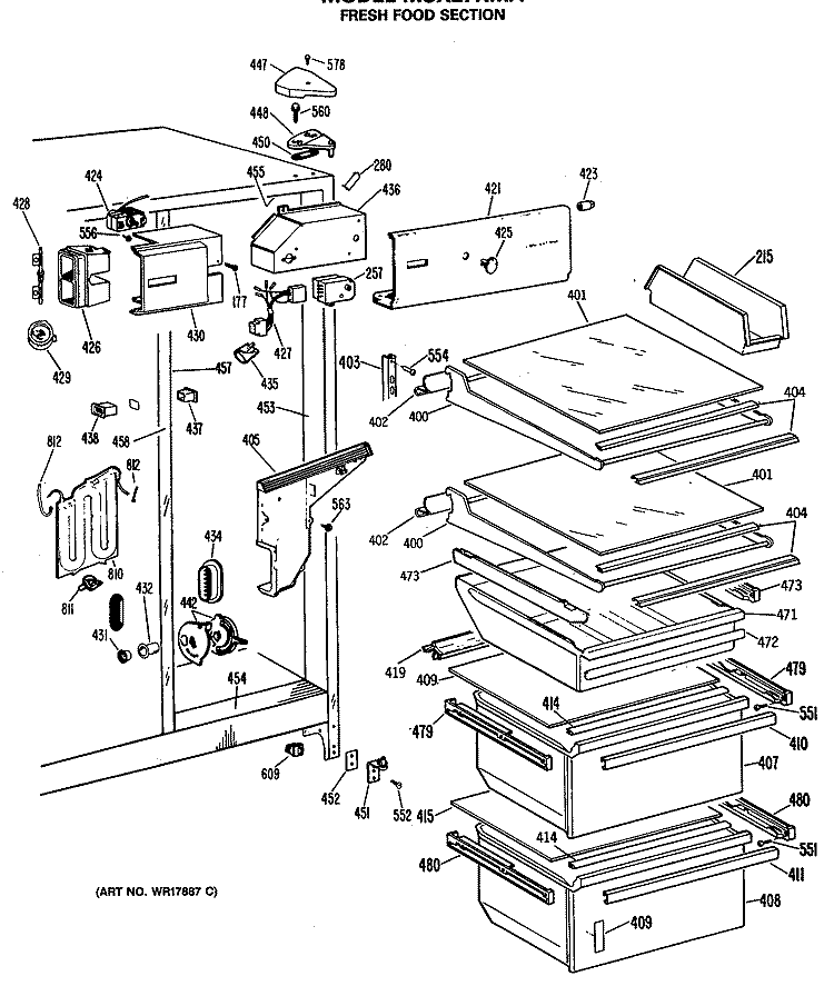 FRESH FOOD SECTION Diagram and Parts List for MSX27HMA  General Electric Refrigerator