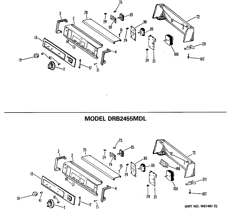 Section Diagram and Parts List for DRB2455MDL  General Electric Dryer