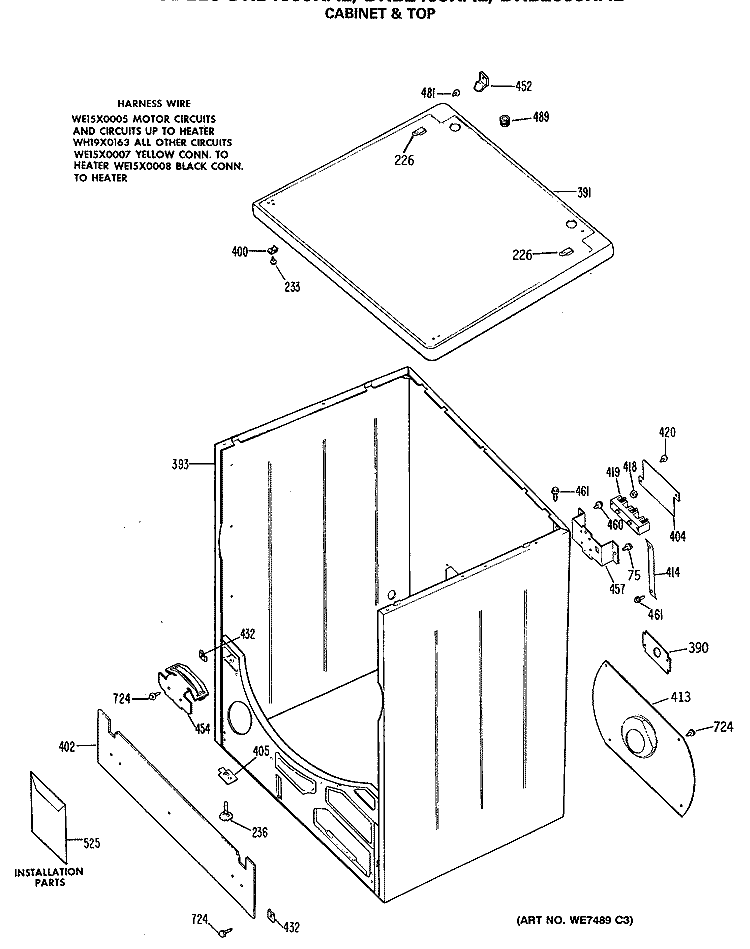 CABINET & TOP Diagram and Parts List for DRB2455RAL  General Electric Dryer