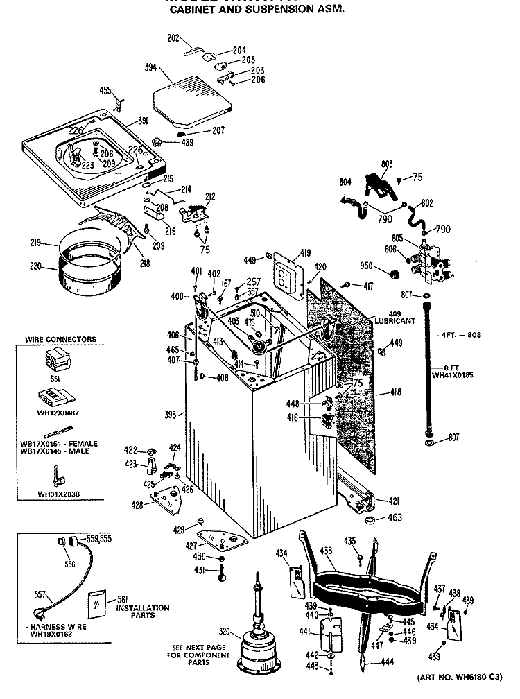 CABINET AND SUSPENSION ASM. Diagram and Parts List for WRW3705RBLWW  General Electric Washer