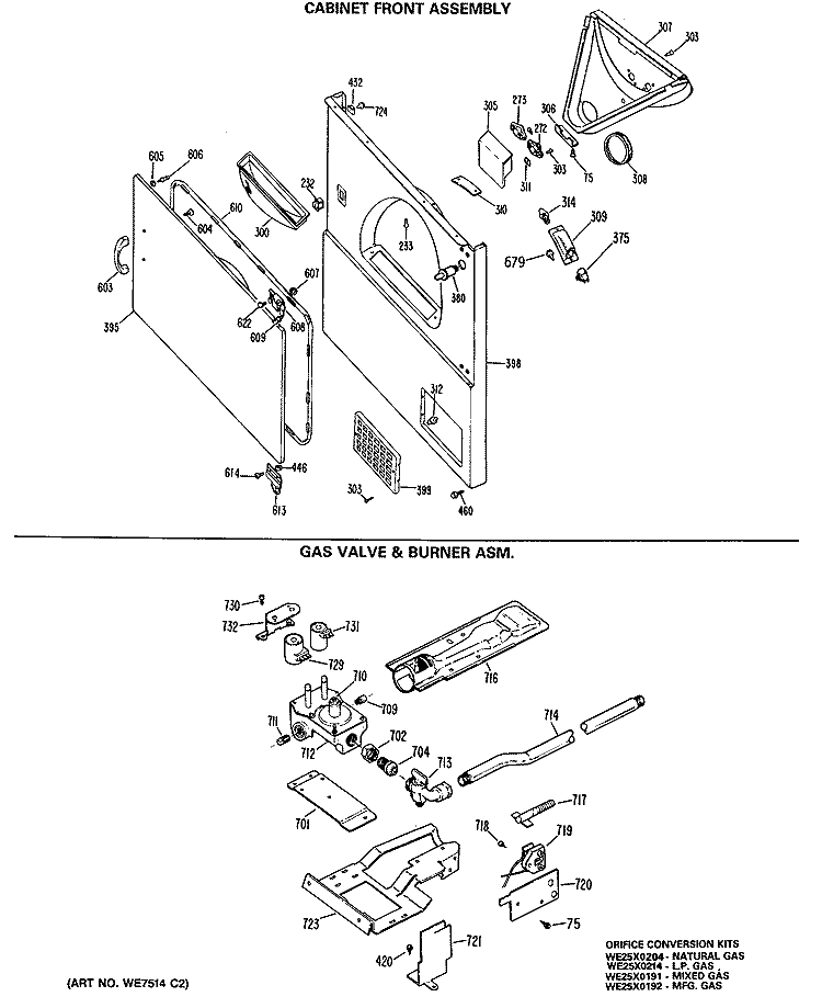 CABINET FRONT ASSEMBLY Diagram and Parts List for DRL1555RAL  General Electric Dryer