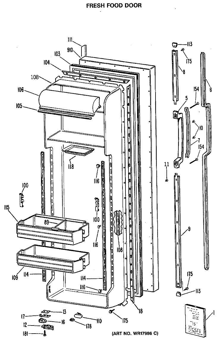 FRESH FOOD DOOR Diagram and Parts List for MSX27DRAAD  General Electric Refrigerator
