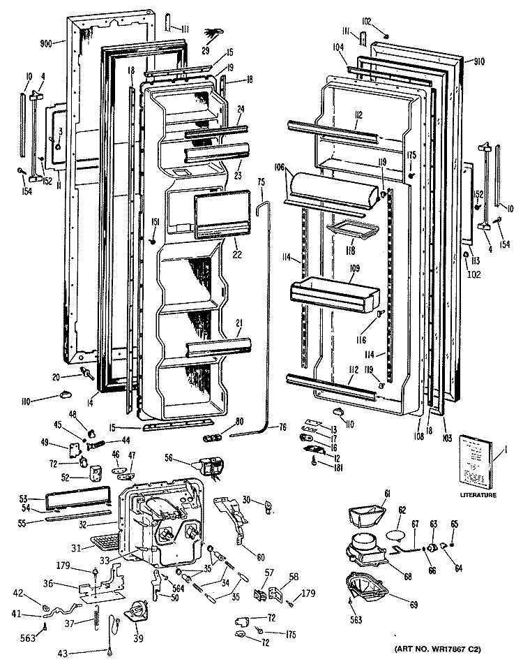 Section Diagram and Parts List for MSE24DRAWH  General Electric Refrigerator