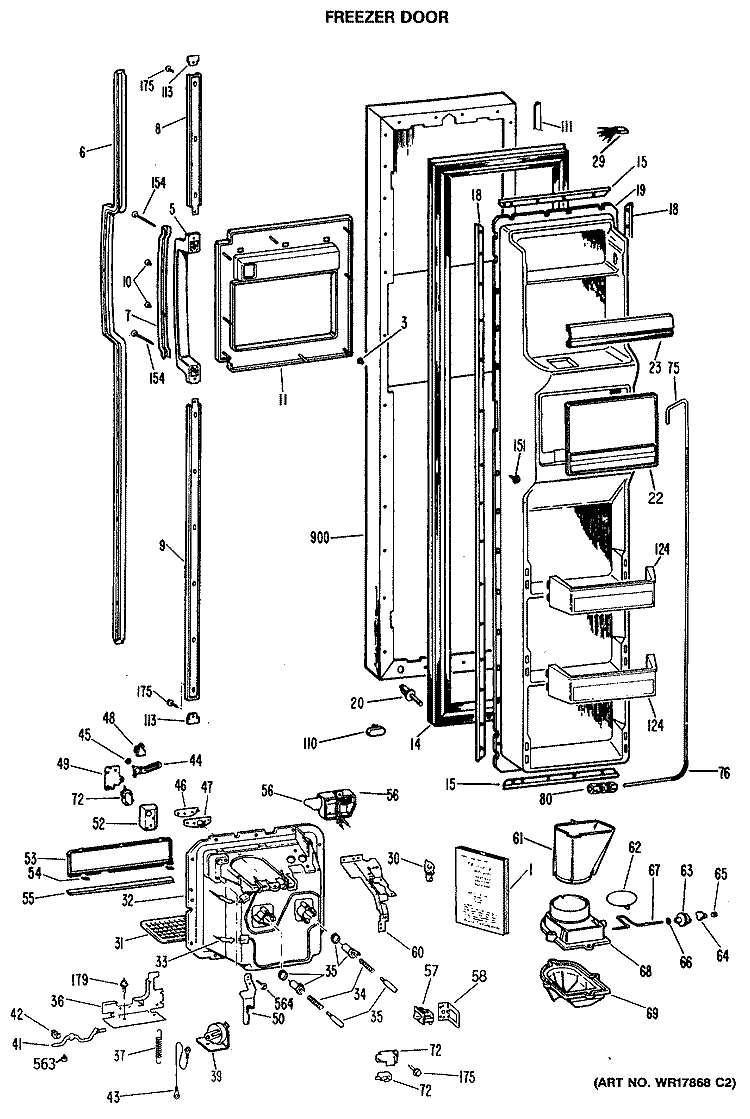FREEZER DOOR Diagram and Parts List for MSE27HRAWH  General Electric Refrigerator