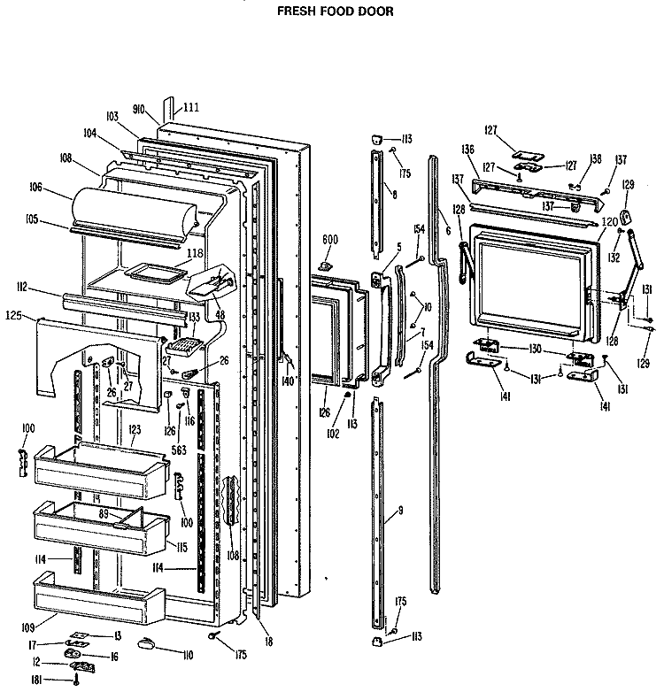 FRESH FOOD DOOR Diagram and Parts List for MSE27HRAWH  General Electric Refrigerator