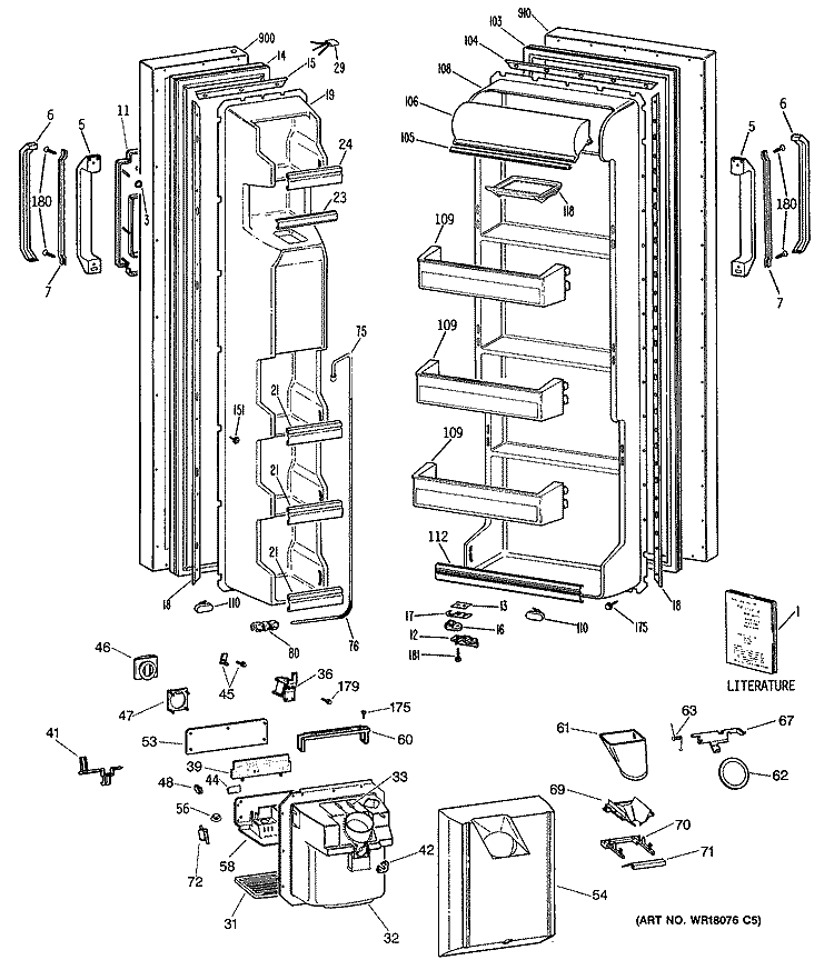 Section Diagram and Parts List for MSX22BRSAAD  General Electric Refrigerator