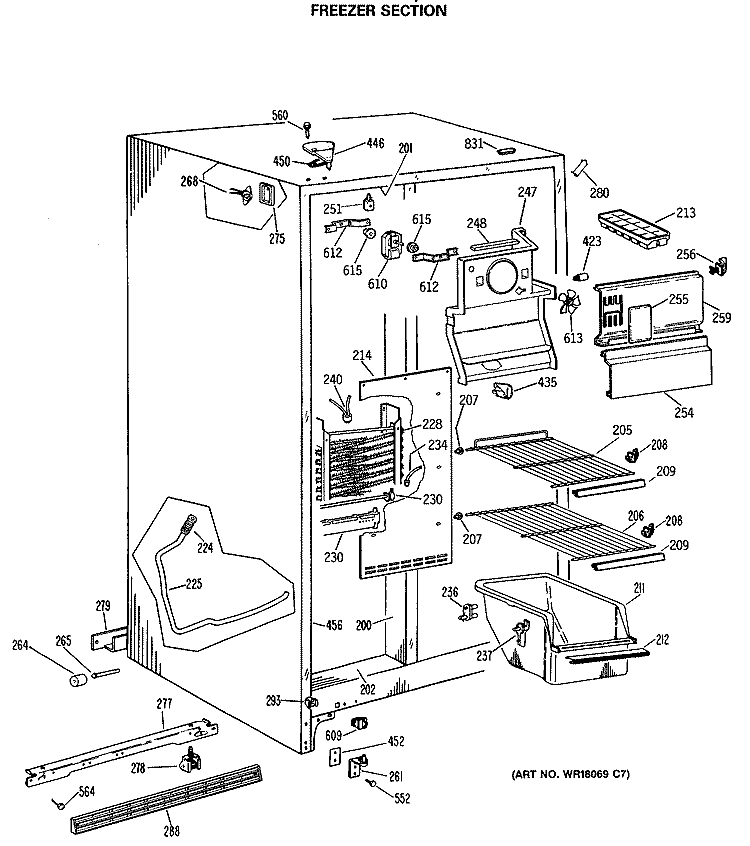 FREEZER SECTION Diagram and Parts List for MSX22GASAWH  General Electric Refrigerator