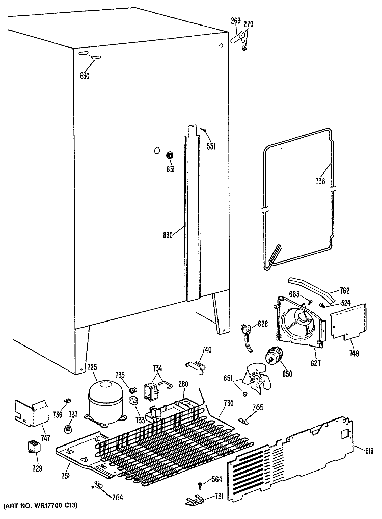 Section Diagram and Parts List for MSX22GASAWH  General Electric Refrigerator