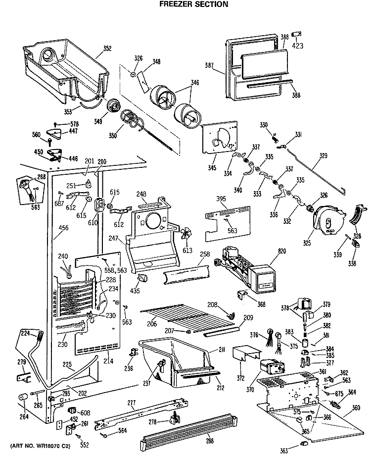 FREEZER SECTION Diagram and Parts List for MSX22GRSAWH  General Electric Refrigerator