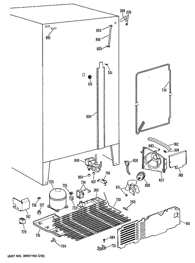 Section Diagram and Parts List for MSX22GRSAWH  General Electric Refrigerator