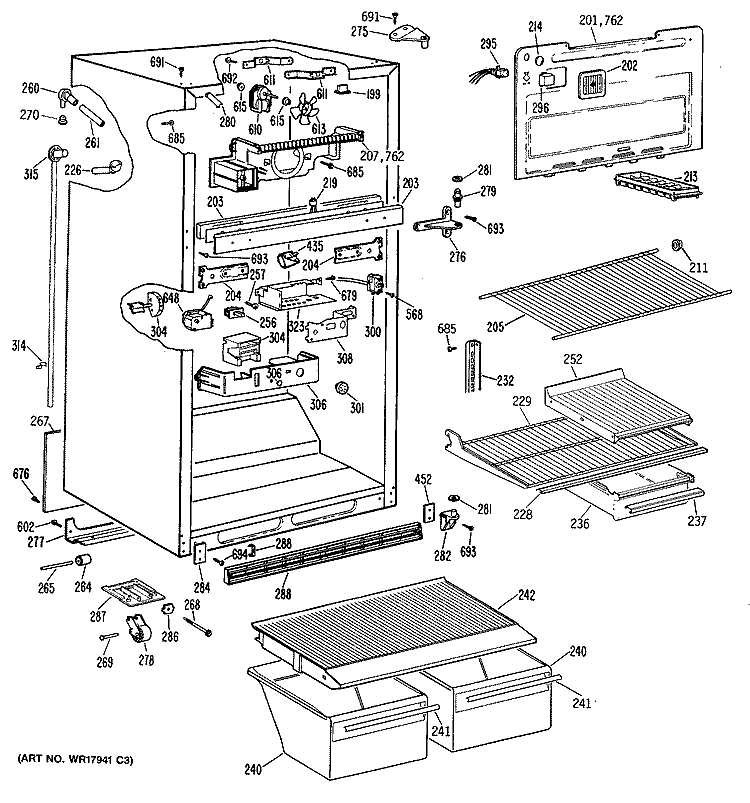 Section Diagram and Parts List for MTE18EPFRWH  General Electric Refrigerator