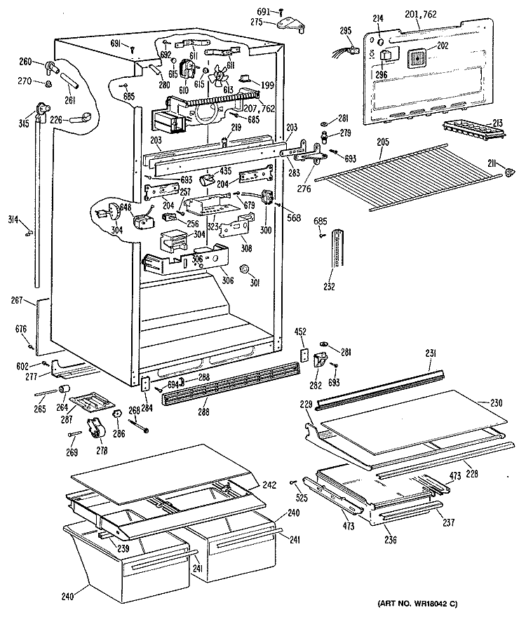 Section Diagram and Parts List for MTX18GRBRWH  General Electric Refrigerator