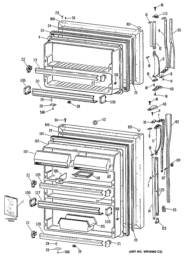 Section Diagram and Parts List for MTH22GRERAD  General Electric Refrigerator