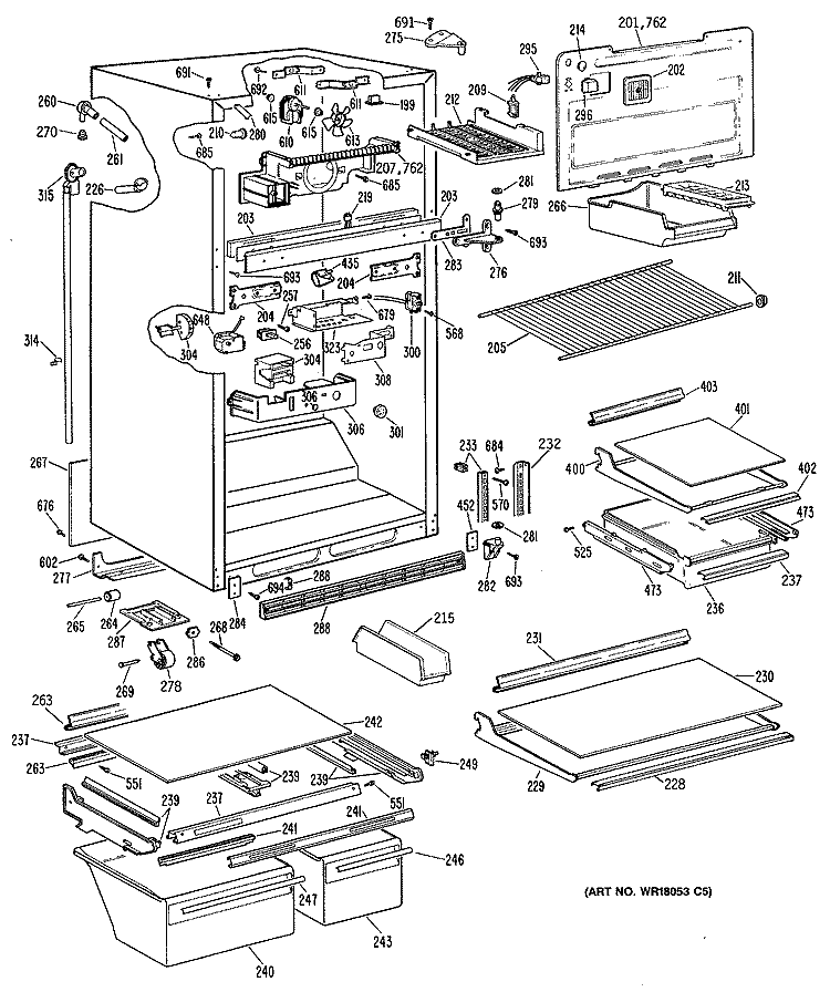 Section Diagram and Parts List for MTH22GRERAD  General Electric Refrigerator