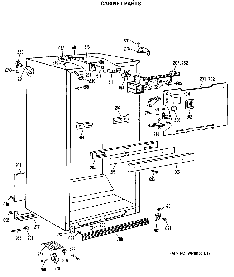 CABINET PARTS Diagram and Parts List for MTX18BASERAD  General Electric Refrigerator