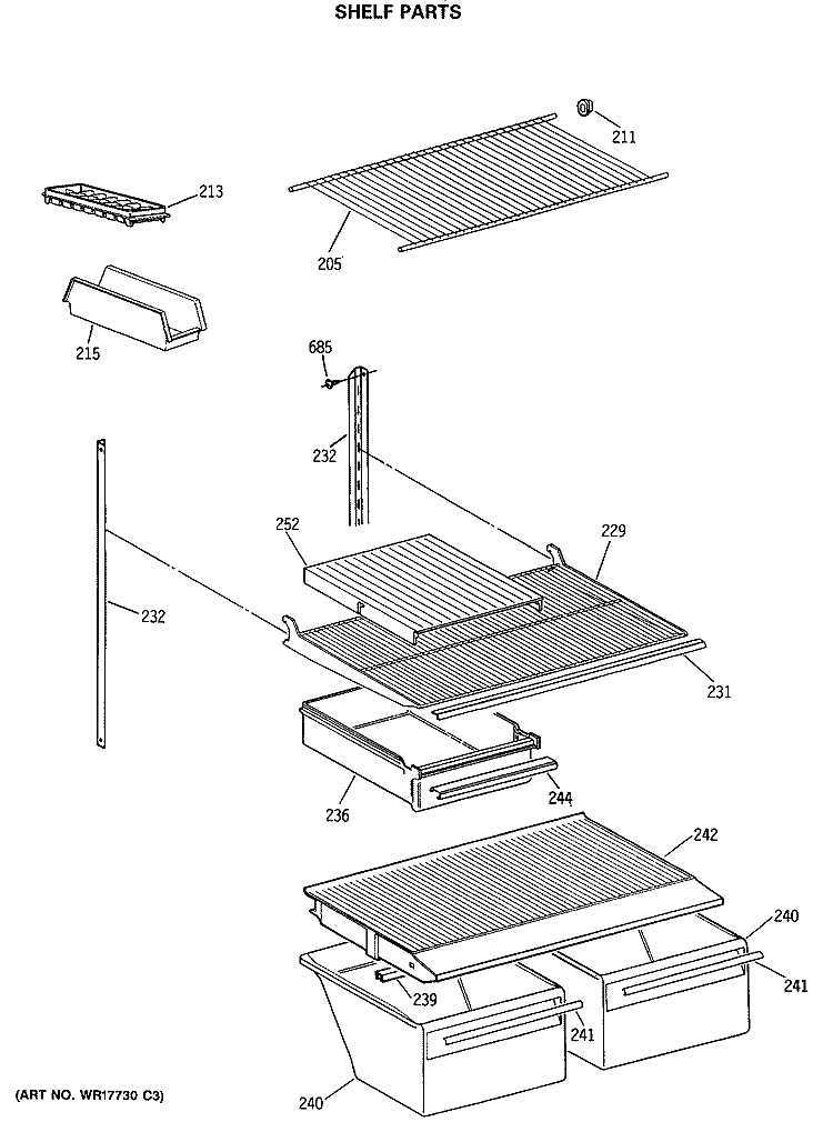 SHELF PARTS Diagram and Parts List for MTX18BASERAD  General Electric Refrigerator