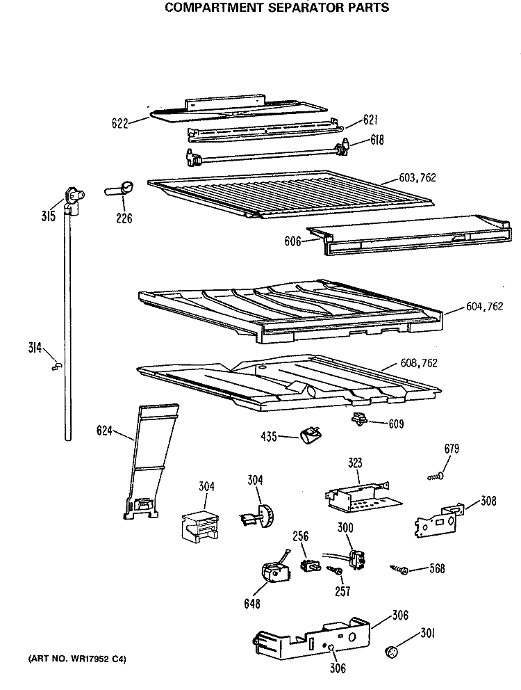 COMPARTMENT SEPARATOR PARTS Diagram and Parts List for MTX18BASERAD  General Electric Refrigerator