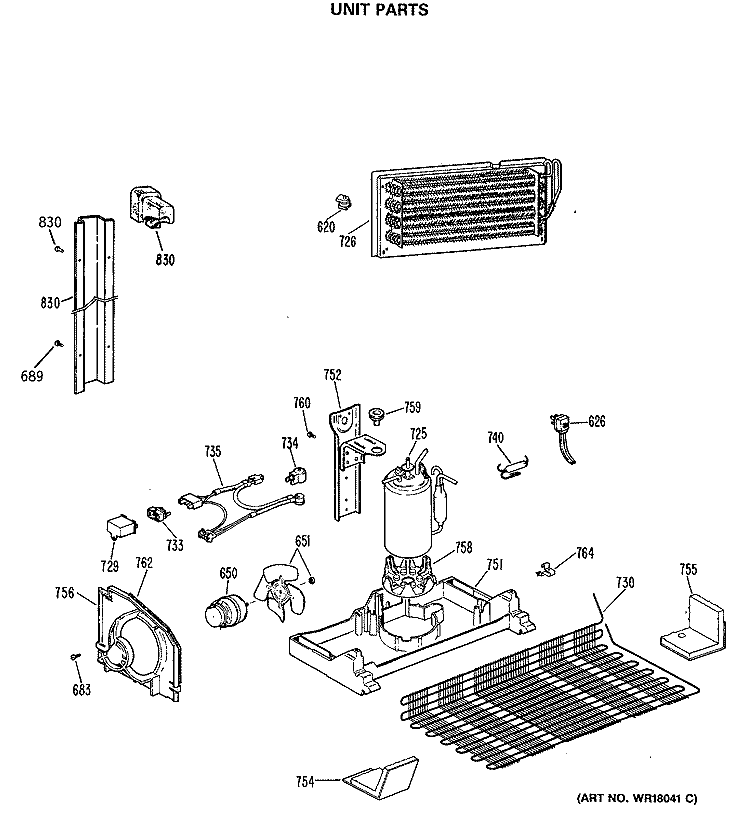 UNIT PARTS Diagram and Parts List for MTX18BASERAD  General Electric Refrigerator