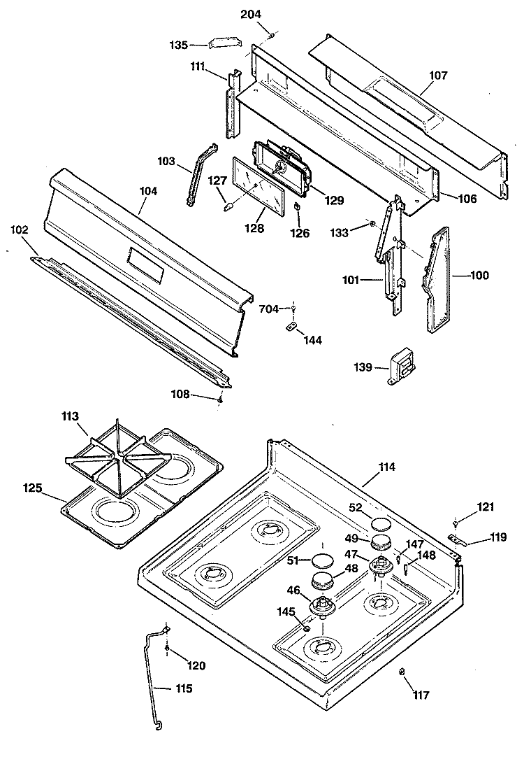 Section Diagram and Parts List for LGB146GER2  General Electric Range