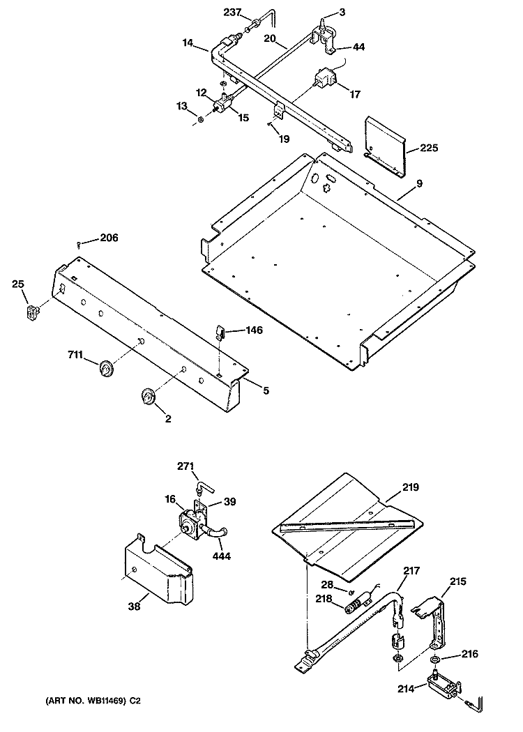 Section Diagram and Parts List for LGB146GER2  General Electric Range