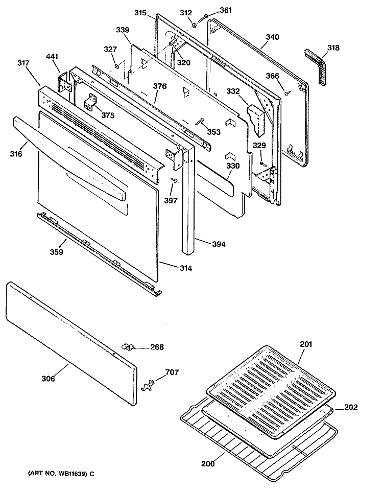 Section Diagram and Parts List for LGB336GET1AD  General Electric Range