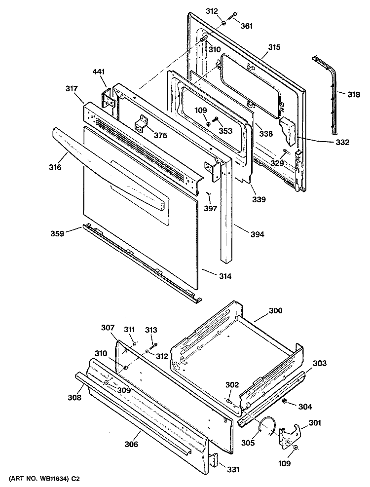 Section Diagram and Parts List for LGB146GET1WH  General Electric Range