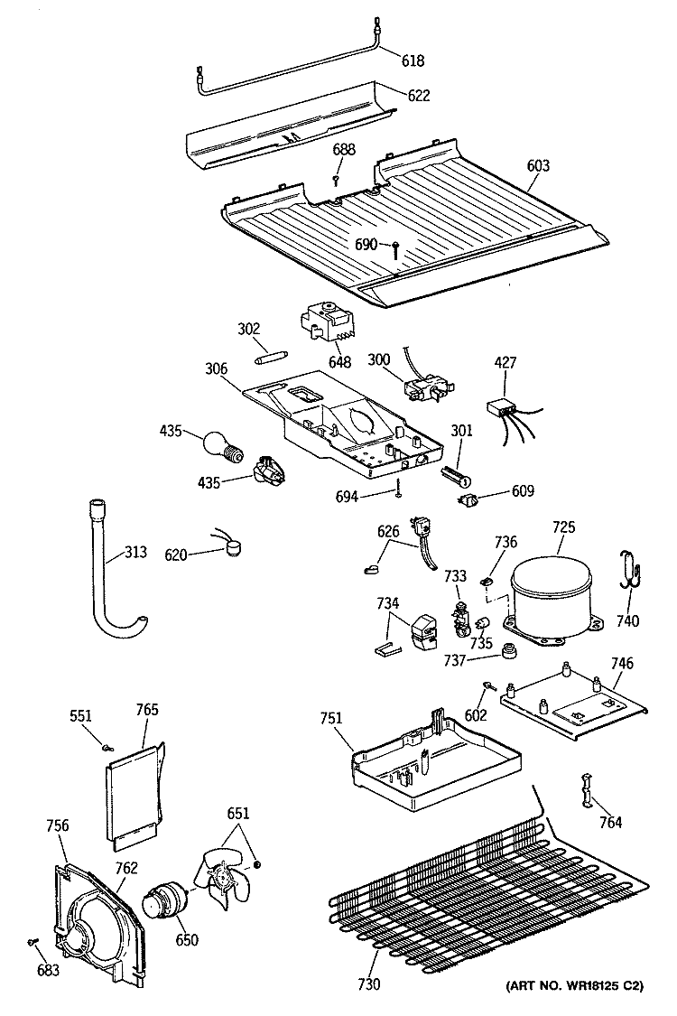 Section Diagram and Parts List for MTE16EASFRWH  General Electric Refrigerator