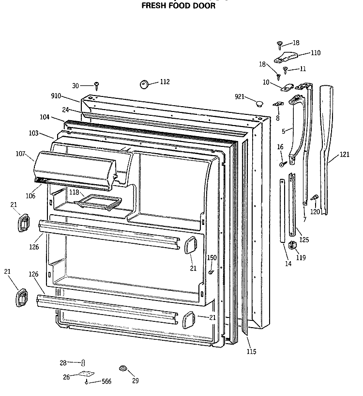 FRESH FOOD DOOR Diagram and Parts List for MTX18GASERAD  General Electric Refrigerator