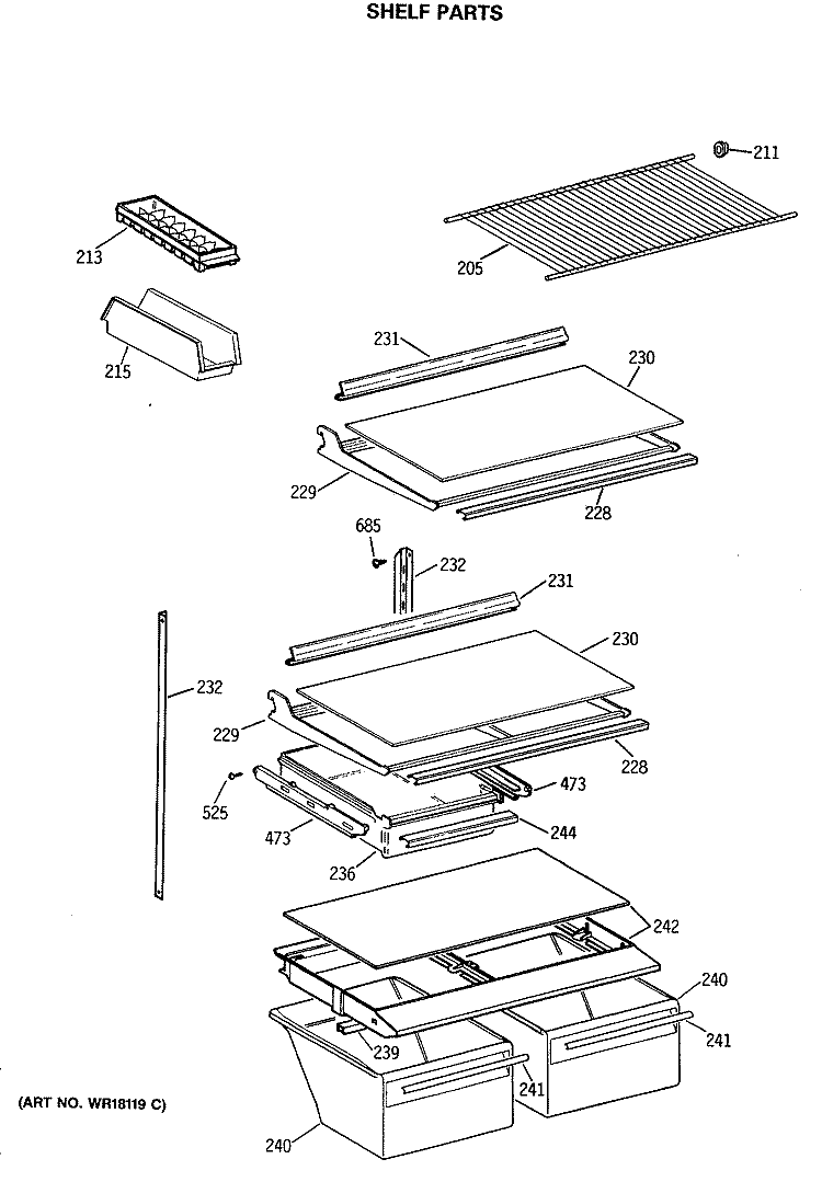 SHELF PARTS Diagram and Parts List for MTX18GASERAD  General Electric Refrigerator