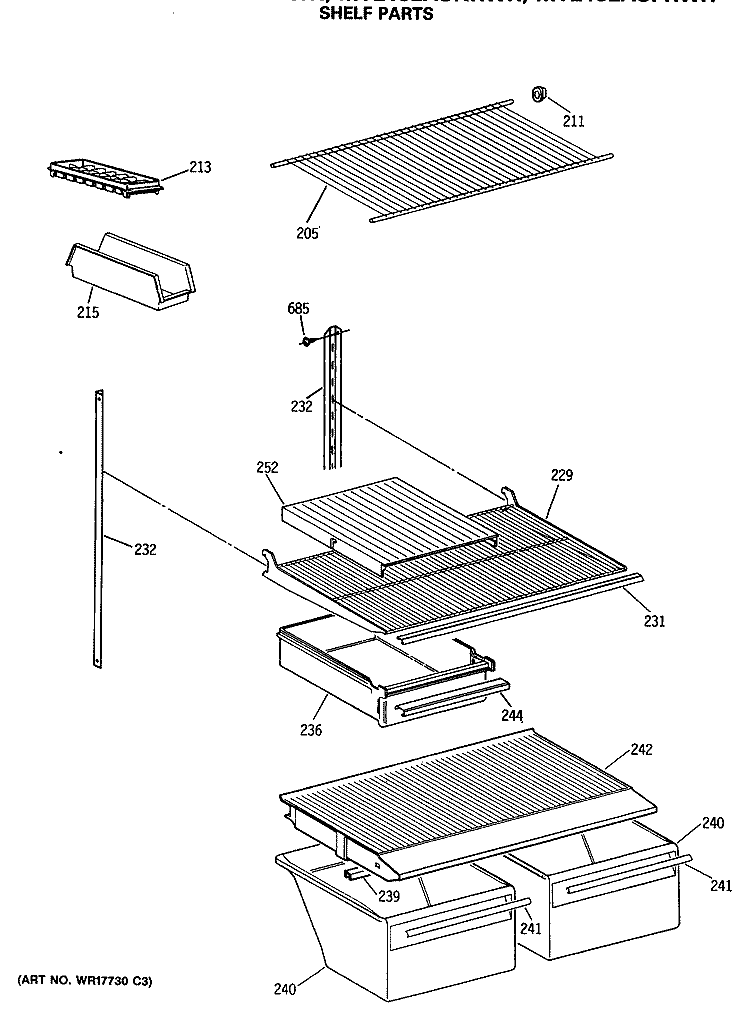 SHELF PARTS Diagram and Parts List for MTE18EASNRWH  General Electric Refrigerator