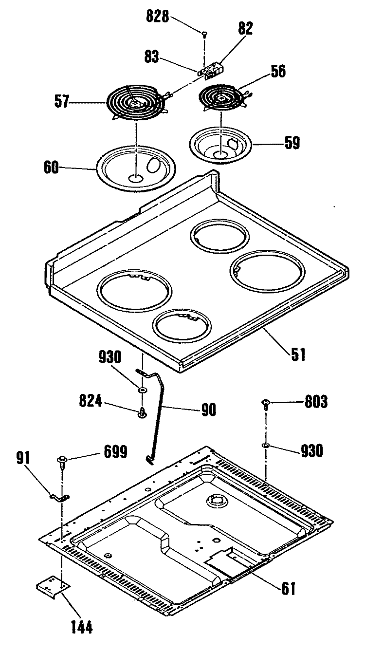 Section Diagram and Parts List for LEB327GT1WW  General Electric Range