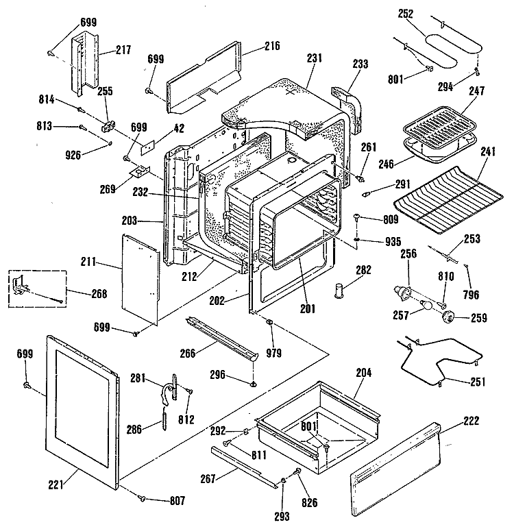 Section Diagram and Parts List for LEB327GT1WW  General Electric Range