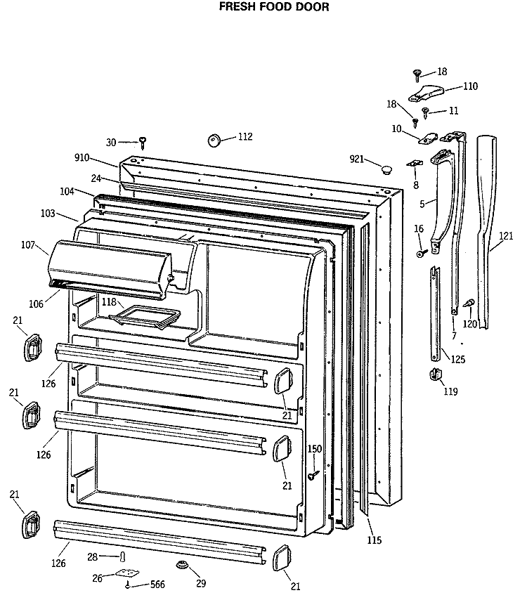 FRESH FOOD DOOR Diagram and Parts List for MTX21EASMRAD  General Electric Refrigerator