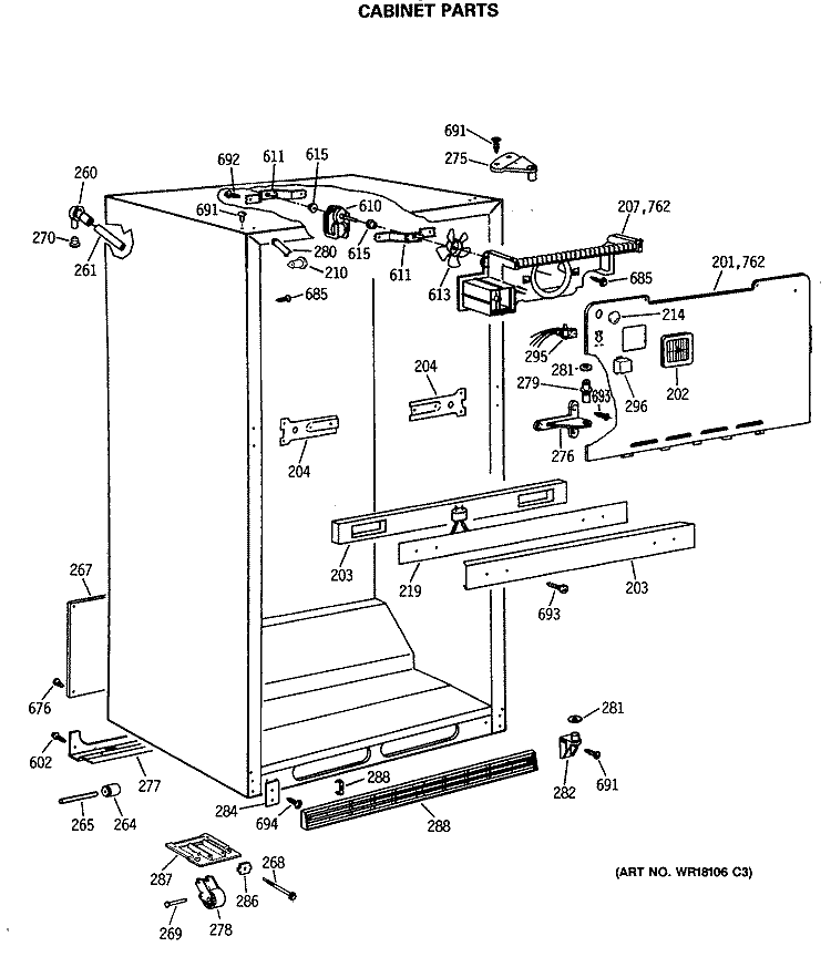CABINET PARTS Diagram and Parts List for MTX21EASMRAD  General Electric Refrigerator
