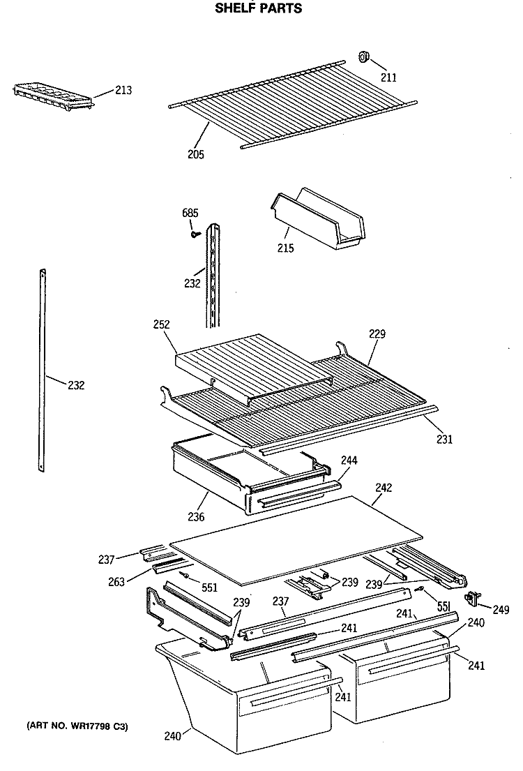 SHELF PARTS Diagram and Parts List for MTX21EASMRAD  General Electric Refrigerator