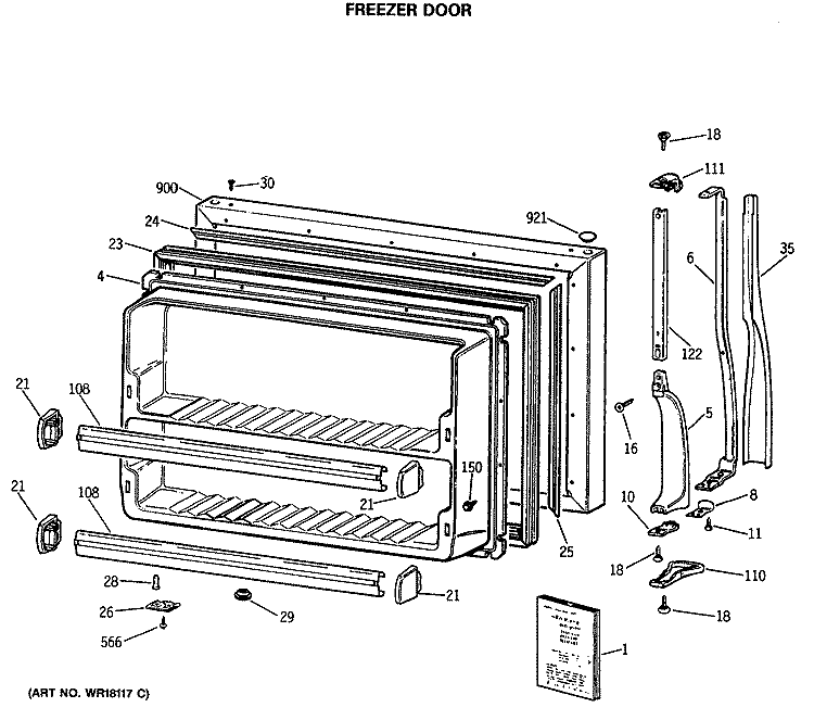 FREEZER DOOR Diagram and Parts List for MTX21GASMRWW  General Electric Refrigerator